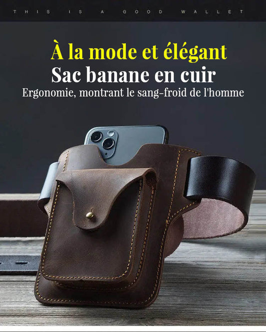 Sac ceinture multifonctionnel en cuir pour téléphone